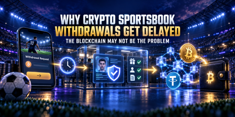Crypto sportsbook withdrawal moving through internal review and blockchain confirmation stages